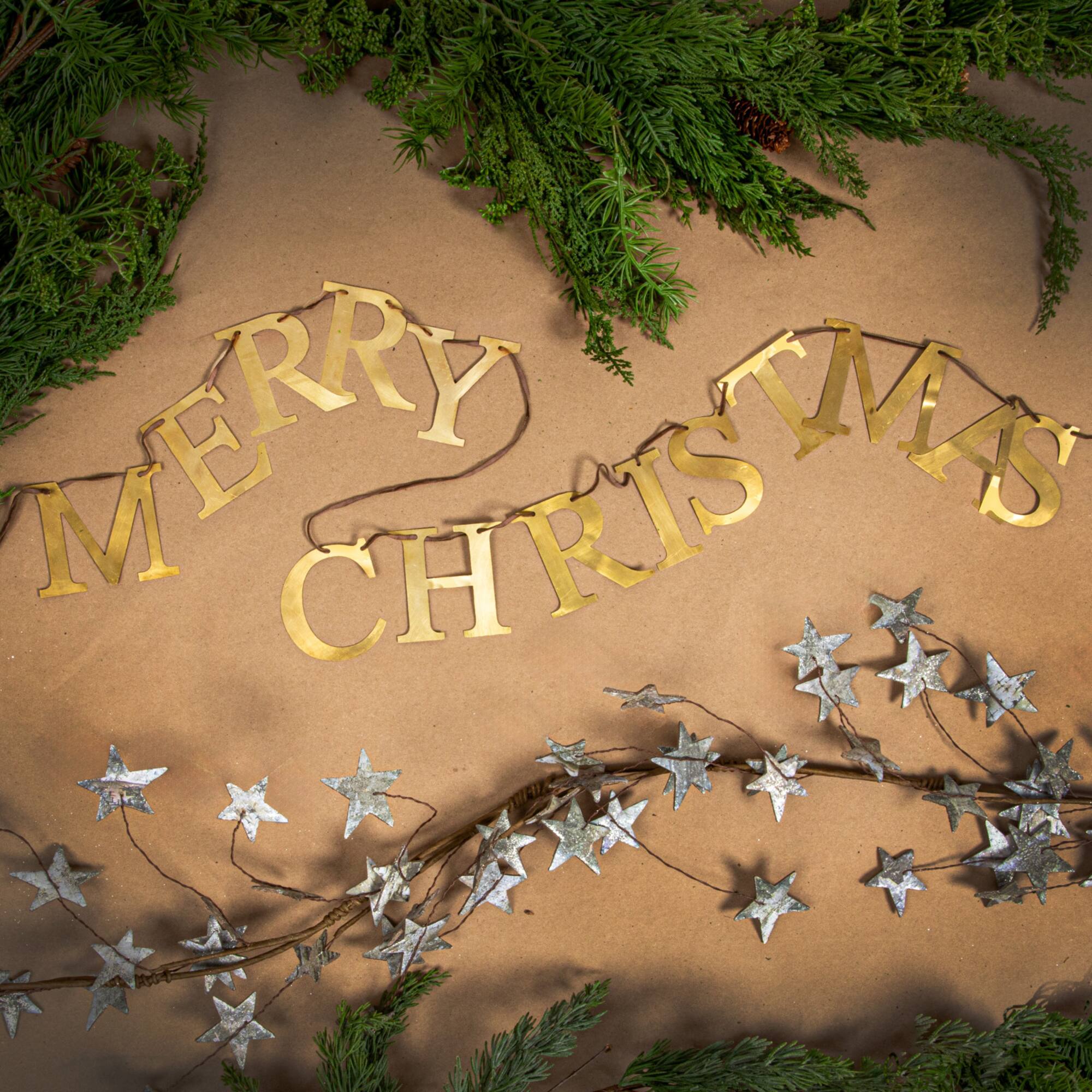 Hello Honey® 55" Brass Finish Merry Christmas Metal Garland